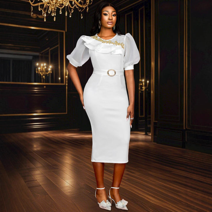 Damen figurbetontes Kleid mit asymmetrischen Rüschendetails Drune