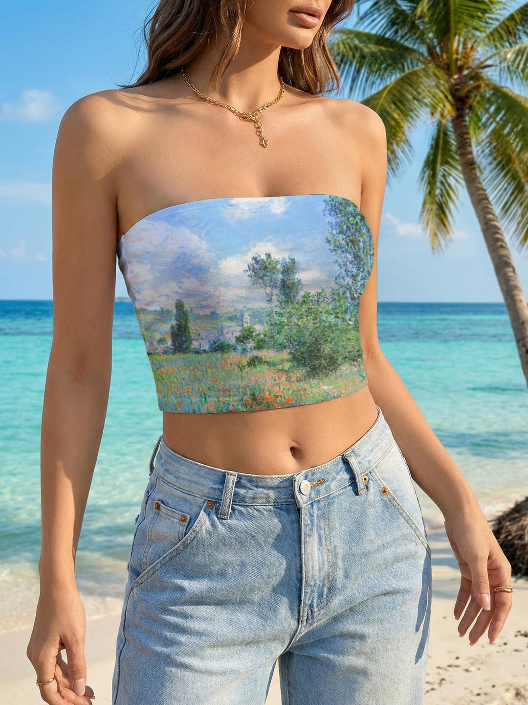 Damen Bandeau-Top mit kreativem Marmor-Design Drune