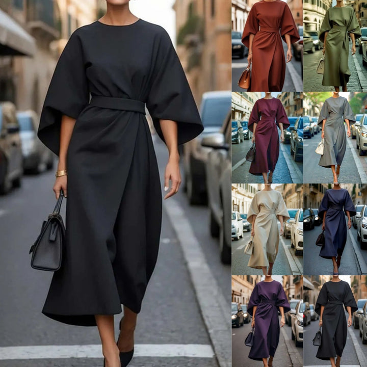Damen Elegantes Maxikleid mit Puffärmeln und tailliertem Schnitt Drune