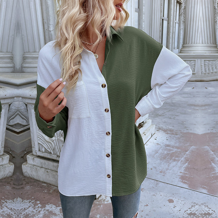 Damen oversized Blusenhemd mit zwei Farbdesigns und modischen Knopfdetails Drune