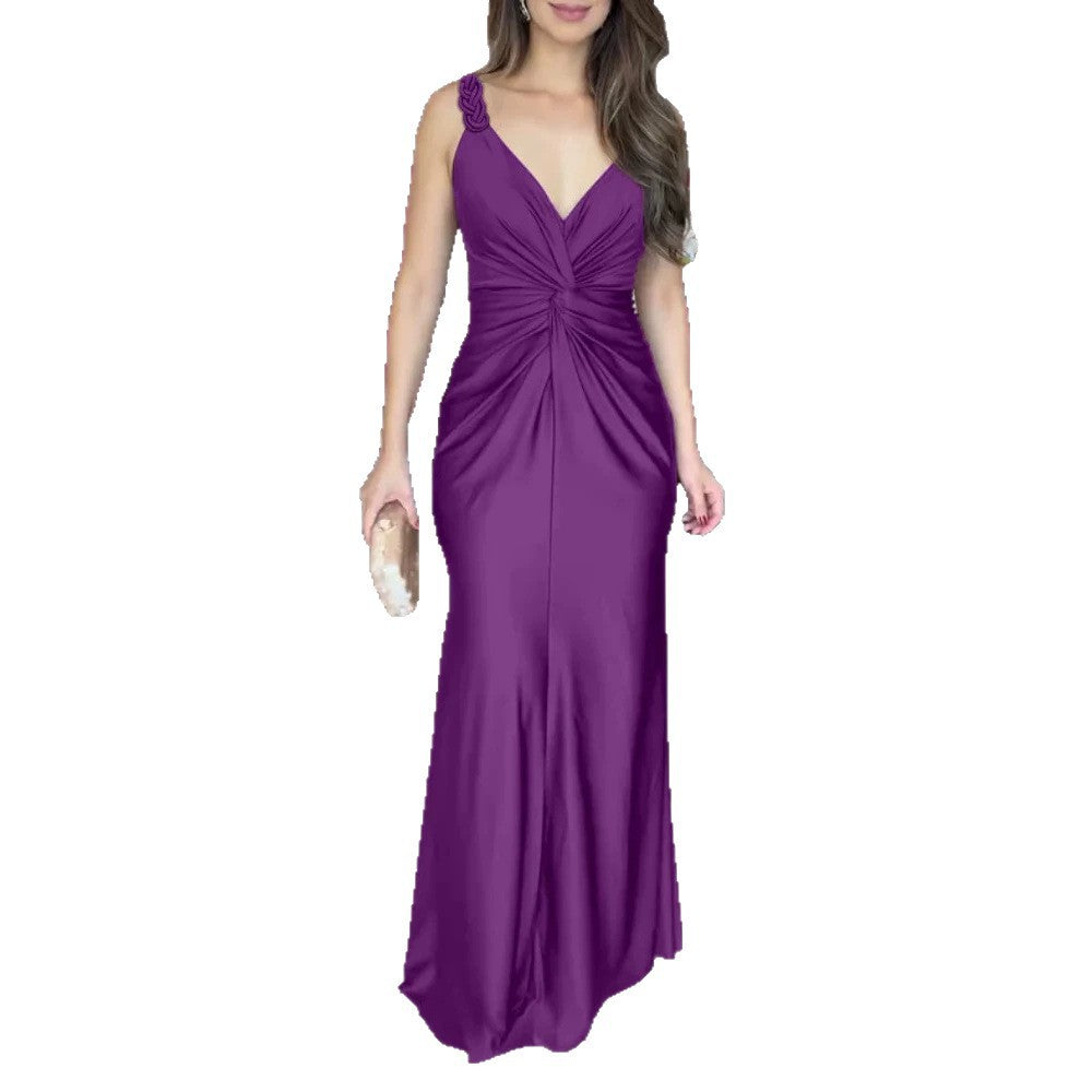Damen elegantes Abendkleid mit raffiniertem Wickeldesign und zarten Trägerdetails Drune