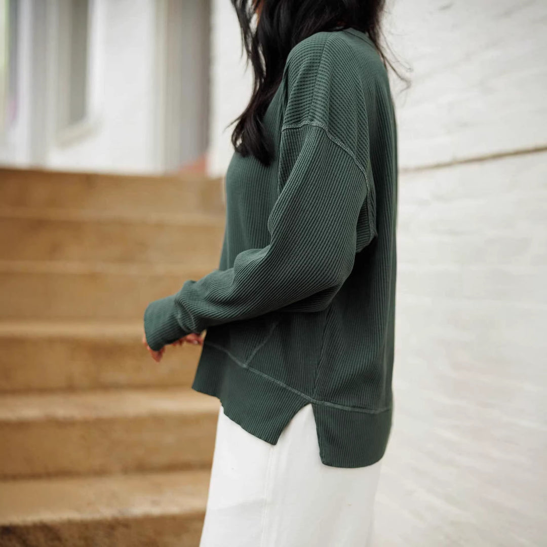 Damen lässiges Langarmshirt mit Rippenstruktur Drune