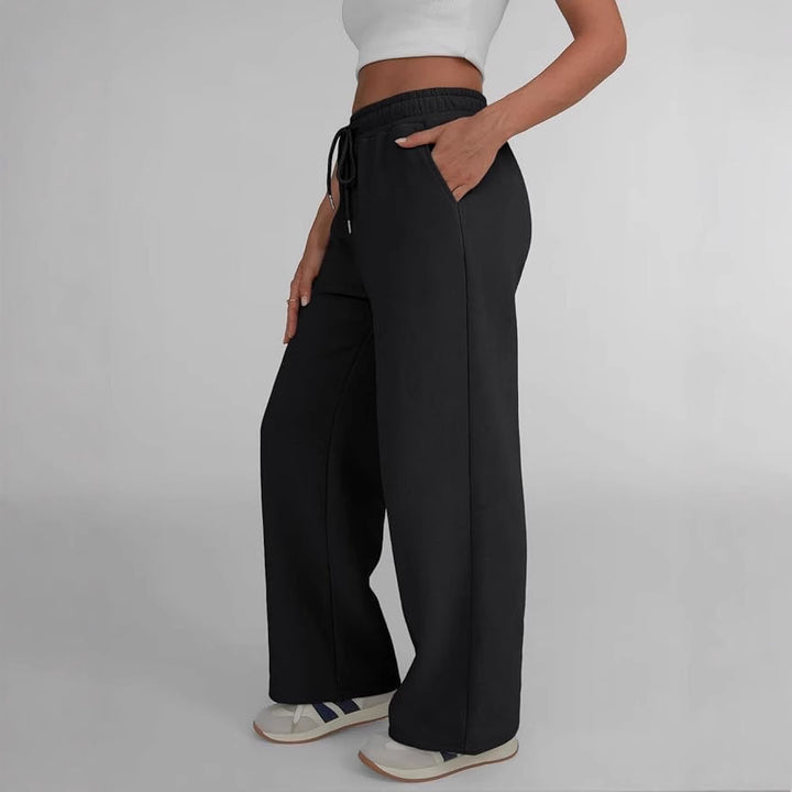 Damen nan weite Loungehose mit hohem Elastikbund, verstellbarem Kordelzug und fließender Palazzosilhouette Drune