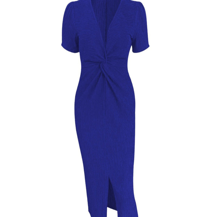 Damen Midi-Kleid mit V-Ausschnitt und Puffärmeln Drune
