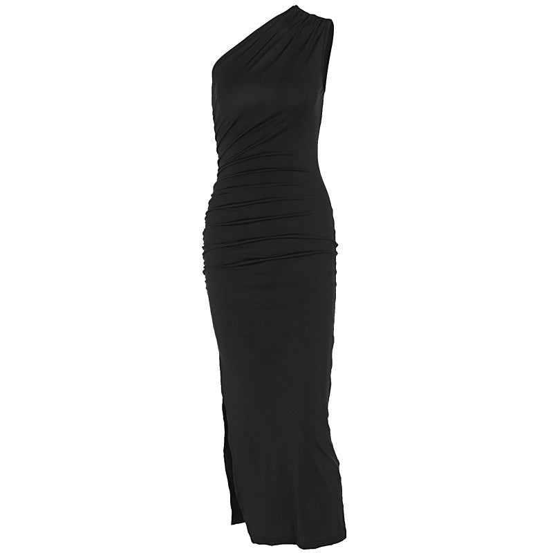 Damen elegantes Wickelkleid mit asymmetrischem Halsausschnitt und figurformendem Design Drune