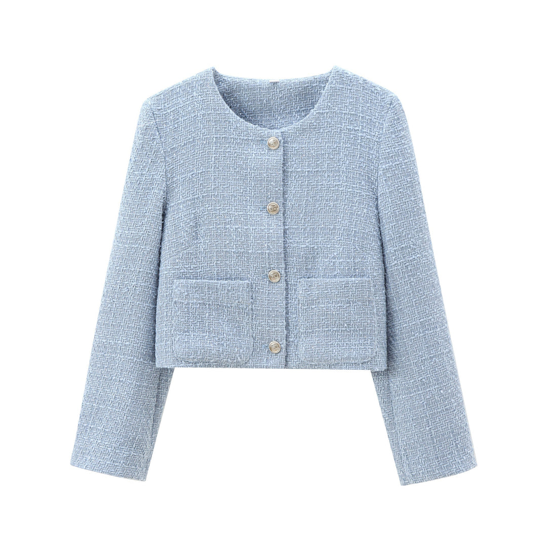 Damen Kurz Geschnittene Designer-Jacke mit Strukturiertem Stoff Drune