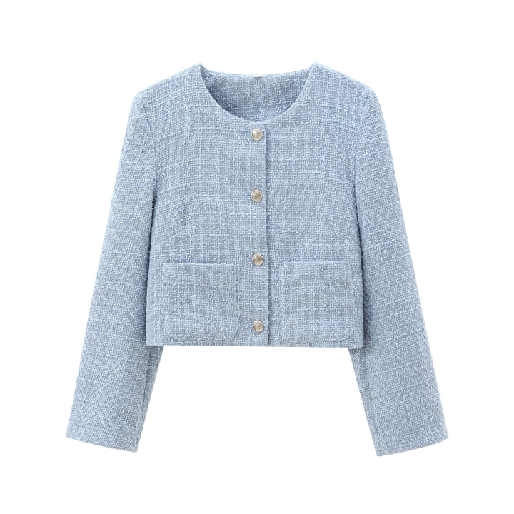 Damen Kurz Geschnittene Designer-Jacke mit Strukturiertem Stoff Drune
