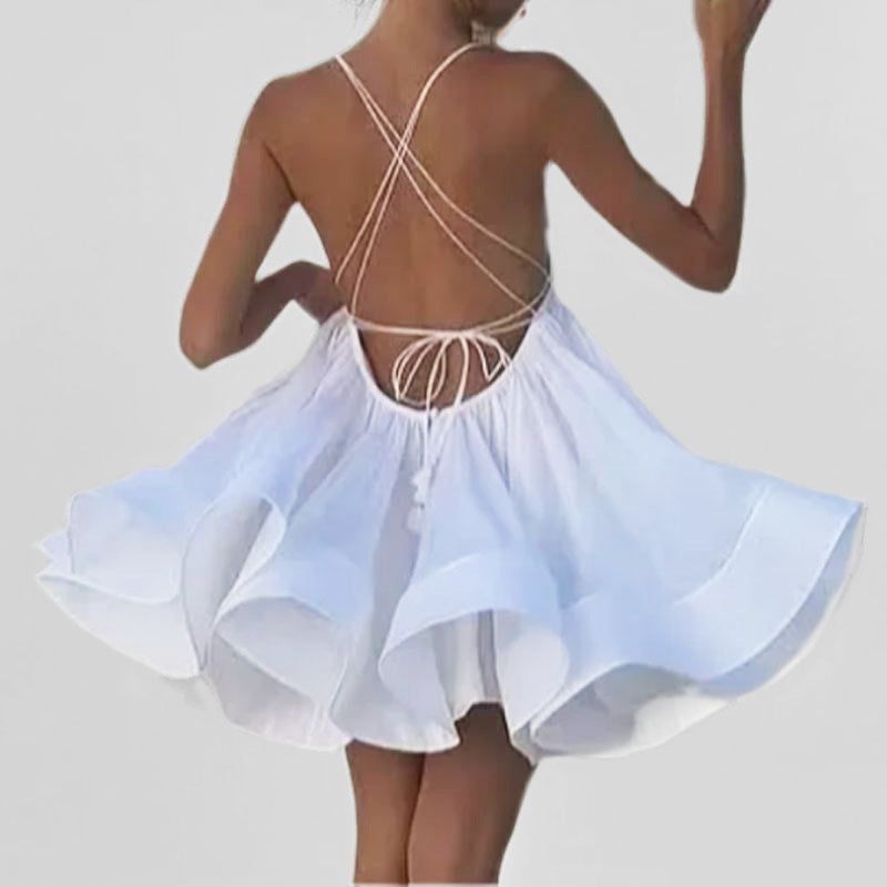 Damen Sommerliches Freizeitkleid mit tiefem V-Ausschnitt und schwingendem Rock Drune