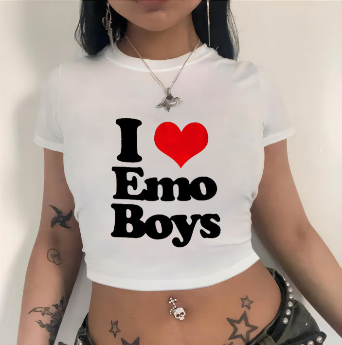 Damen Crop-T-Shirt mit künstlerischem Statementdruck Drune