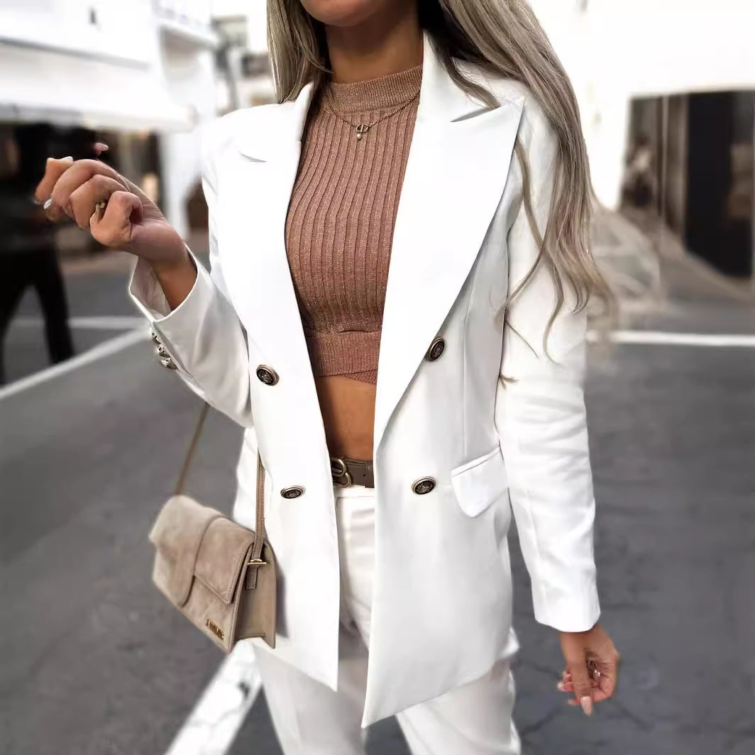 Damen Eleganter Blazer mit doppelt abgefügten Knöpfen und modernem Schnitt Drune