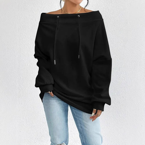 Damen lässiges Sweatshirt mit offener Schulterpartie und Kordelzug Drune