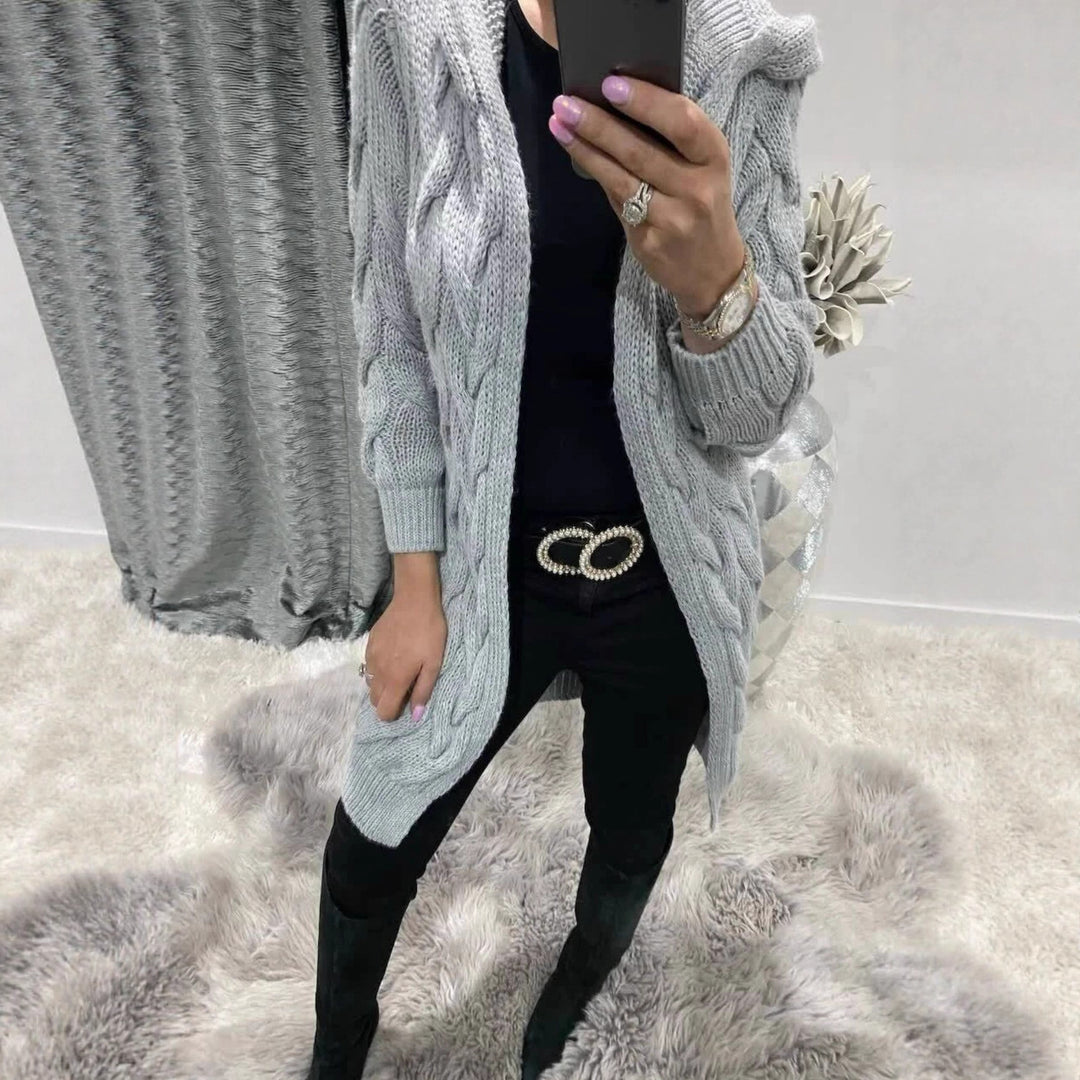 Damen Strickmantel mit praktischem Kapuzendesign Drune