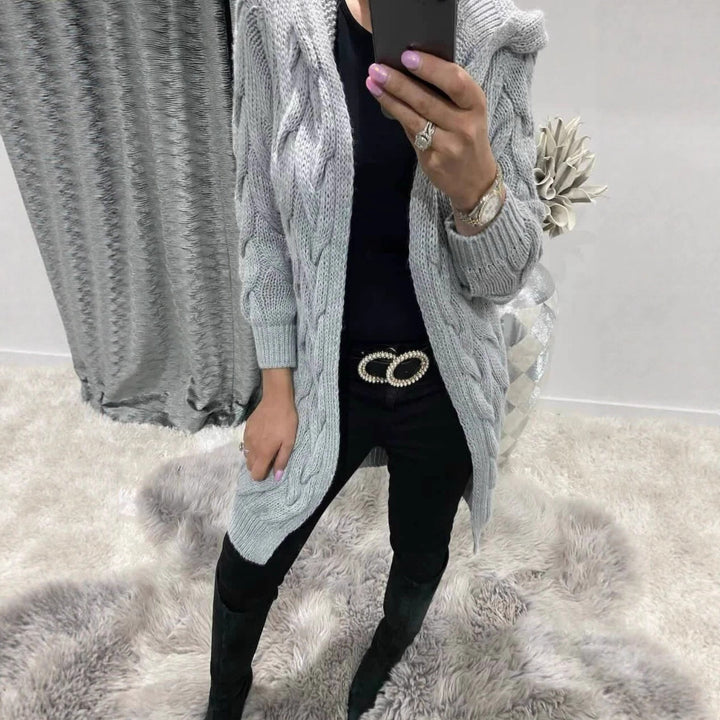 Damen Strickmantel mit praktischem Kapuzendesign Drune