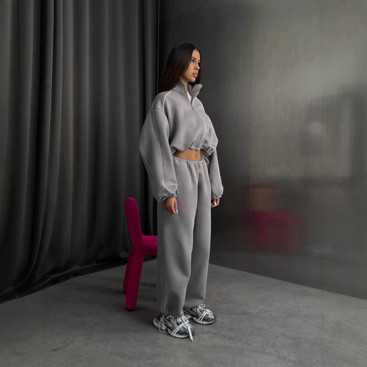 Damen sportlicher Kapuzenpullover mit hohem Kragen und weiten Ärmeln Drune
