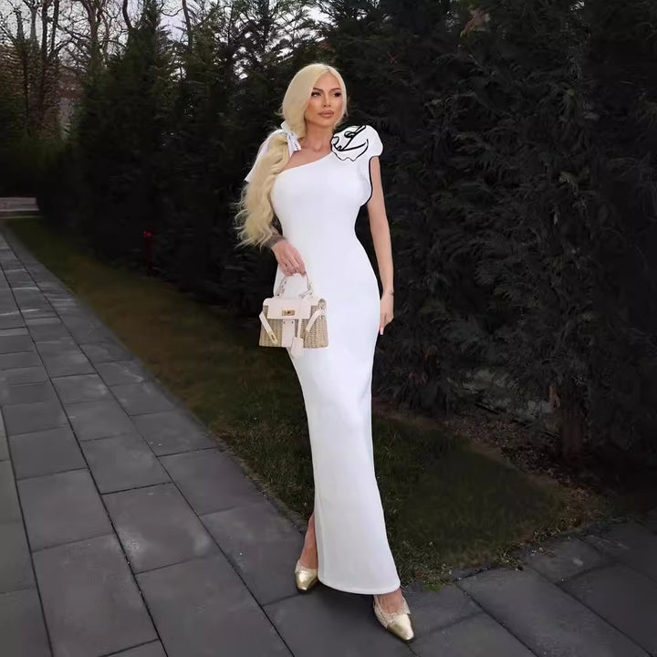 Damen Elegantes Maxikleid mit asymmetrischem Design und verspieltem Rüschenakzent Drune