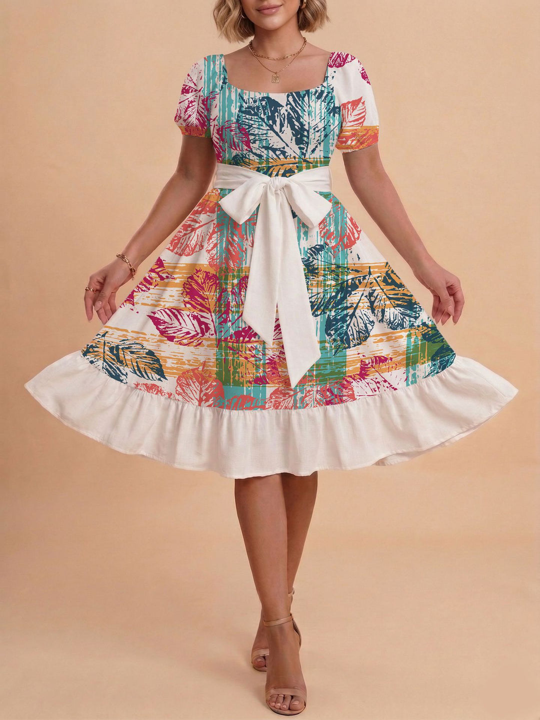 Damen Verspieltes Maxikleid mit Bärenmuster und taillierbarem Band Drune