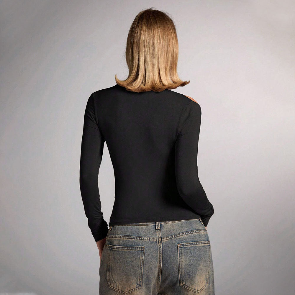 Damen figurbetontes Oberteil mit asymmetrischem Schnitt und Knoten-Detail Drune