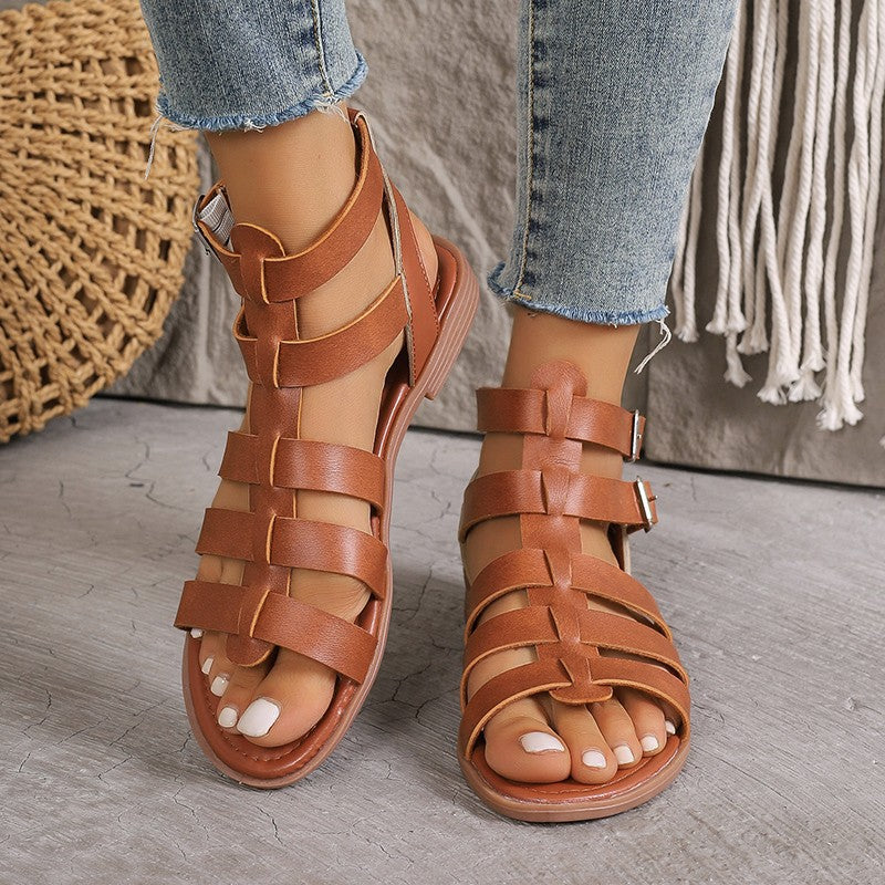 Damen modische Riemchen-Sandalen mit verstellbaren Schnallen und atmungsaktivem Obermaterial Drune