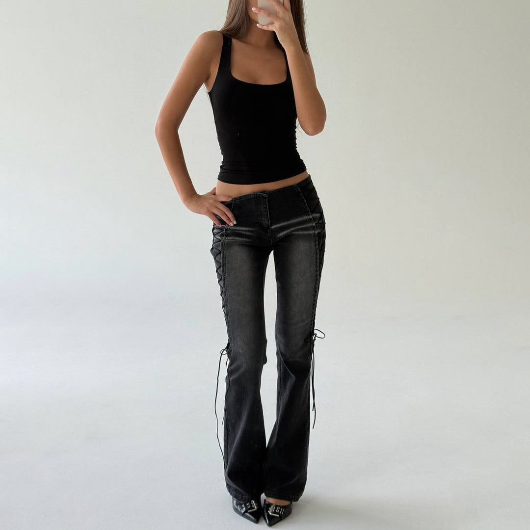 Damen Flared Jeans mit innovativem Schnür-Design Drune