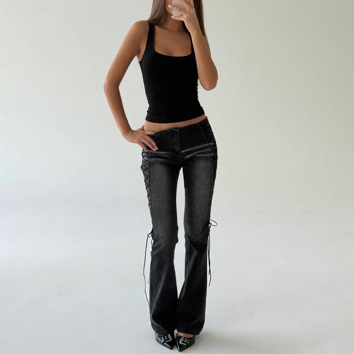 Damen Flared Jeans mit innovativem Schnür-Design Drune