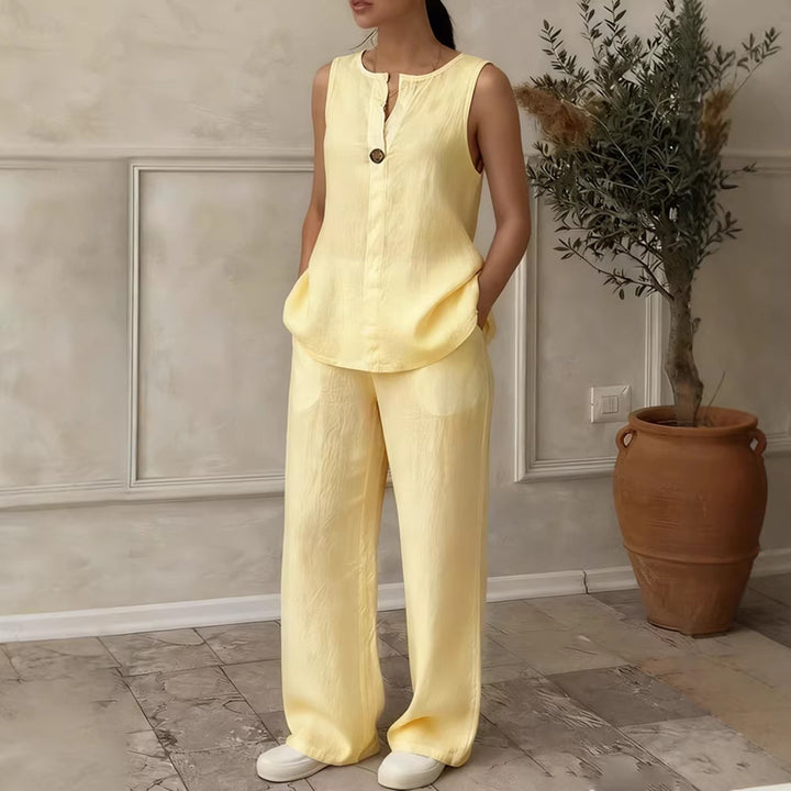Damen Elegantes und luftiges Ensemble mit Knopfdetail Drune