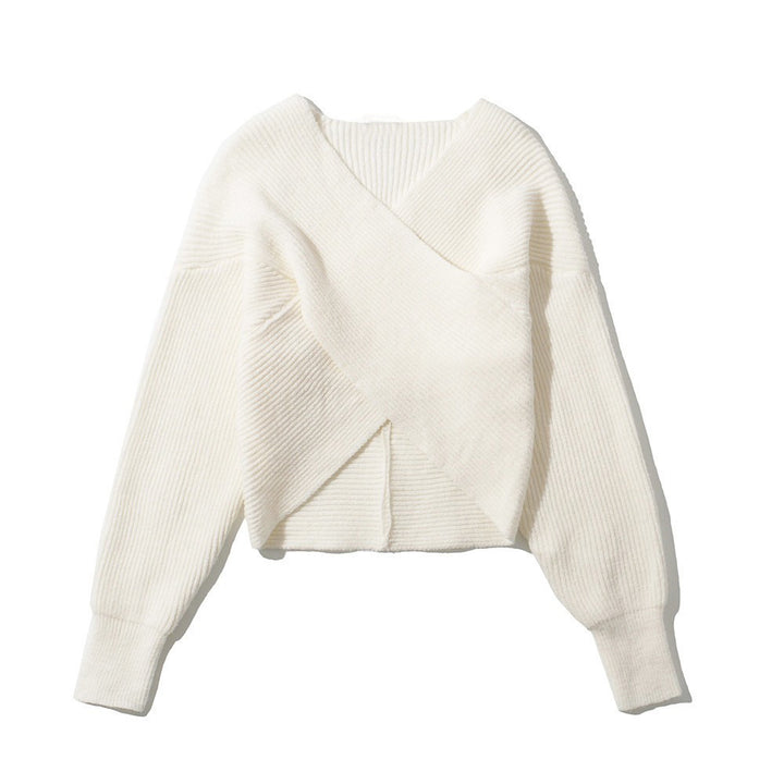 Damen Wickelpullover mit strukturiertem Rippdesign und weiten Ärmeln Drune