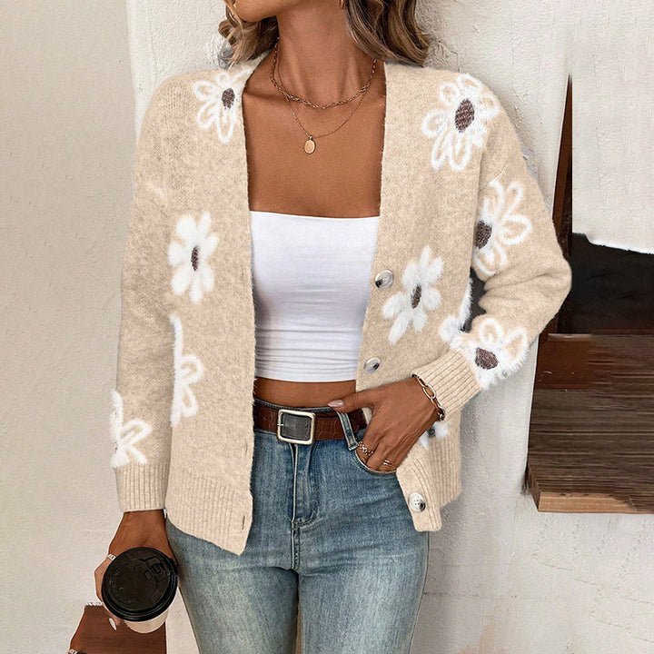 Damen kuscheliger Cardigan mit floralen Muster Drune
