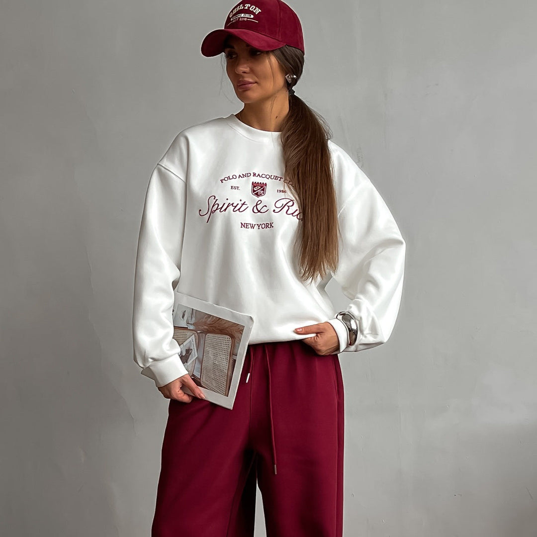 Drune | Pullover Sweatshirt Übergröße Fit Baumwollmischung Besticktes Logo Rundhalsausschnitt