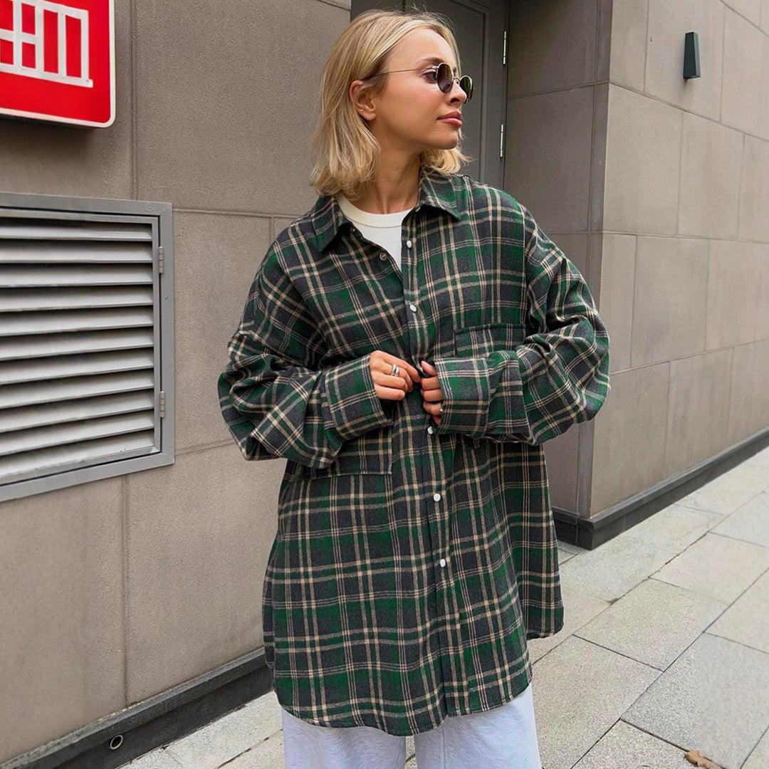 Damen Flanell-Hemdjacke mit zwei Brusttaschen und lässigem Schnitt Drune