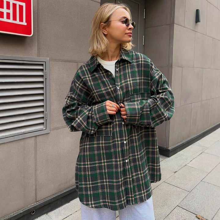 Damen Flanell-Hemdjacke mit zwei Brusttaschen und lässigem Schnitt Drune