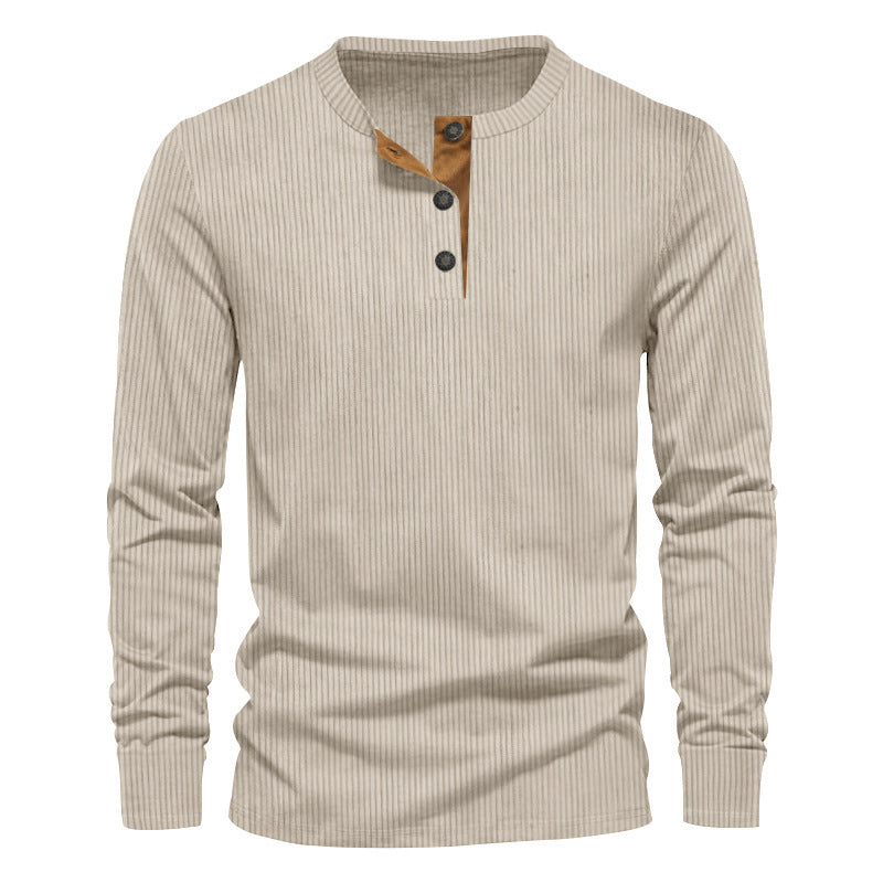 Herren lässiges Langarm-Henley-Shirt mit strukturiertem Rippdesign und modischen Knopfdetails Drune