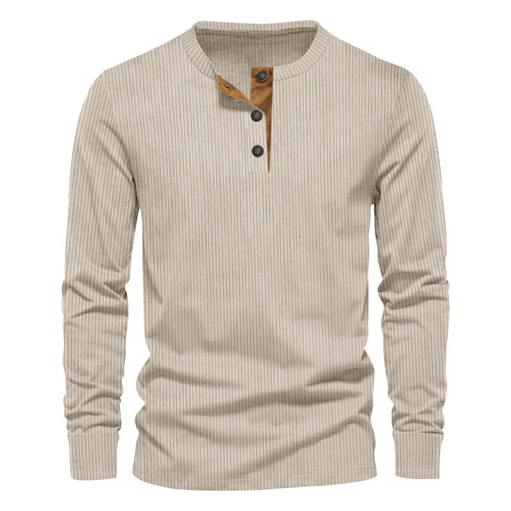 Herren lässiges Langarm-Henley-Shirt mit strukturiertem Rippdesign und modischen Knopfdetails Drune