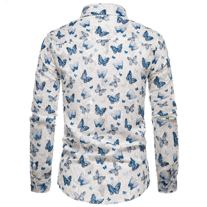 Herren Blumen Schmetterlingsdruck Langarmhemd Drune