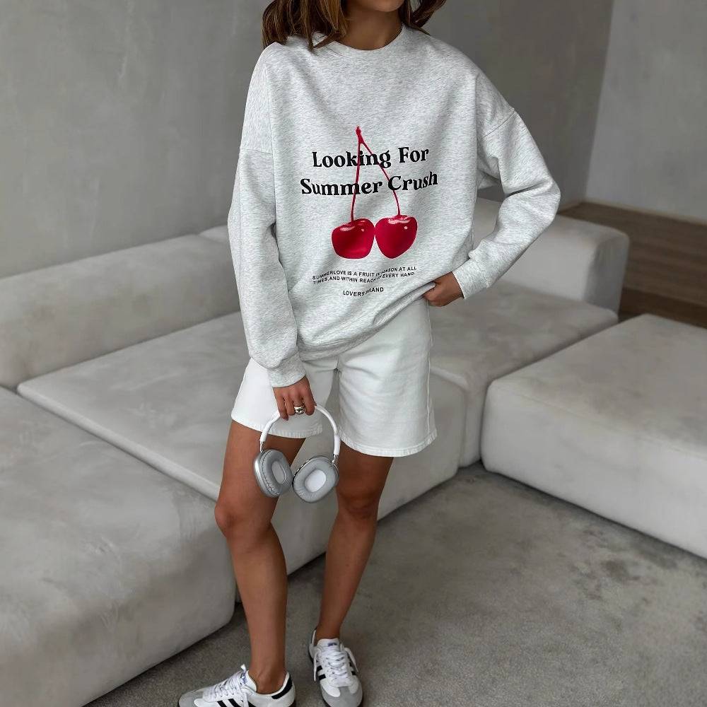 Damen lässiger Sweatshirt mit überschnittenen Schultern und weichem Innenfutter Drune