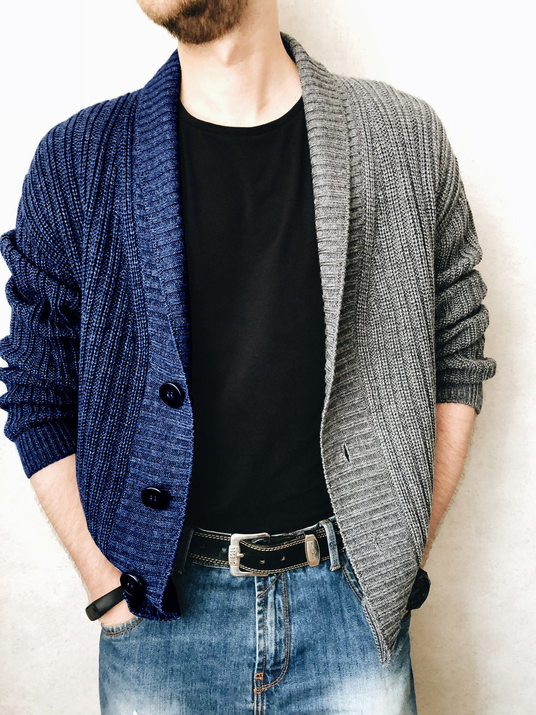Herren Strickjacke mit strukturierter Oberfläche und modernen Knöpfen Drune
