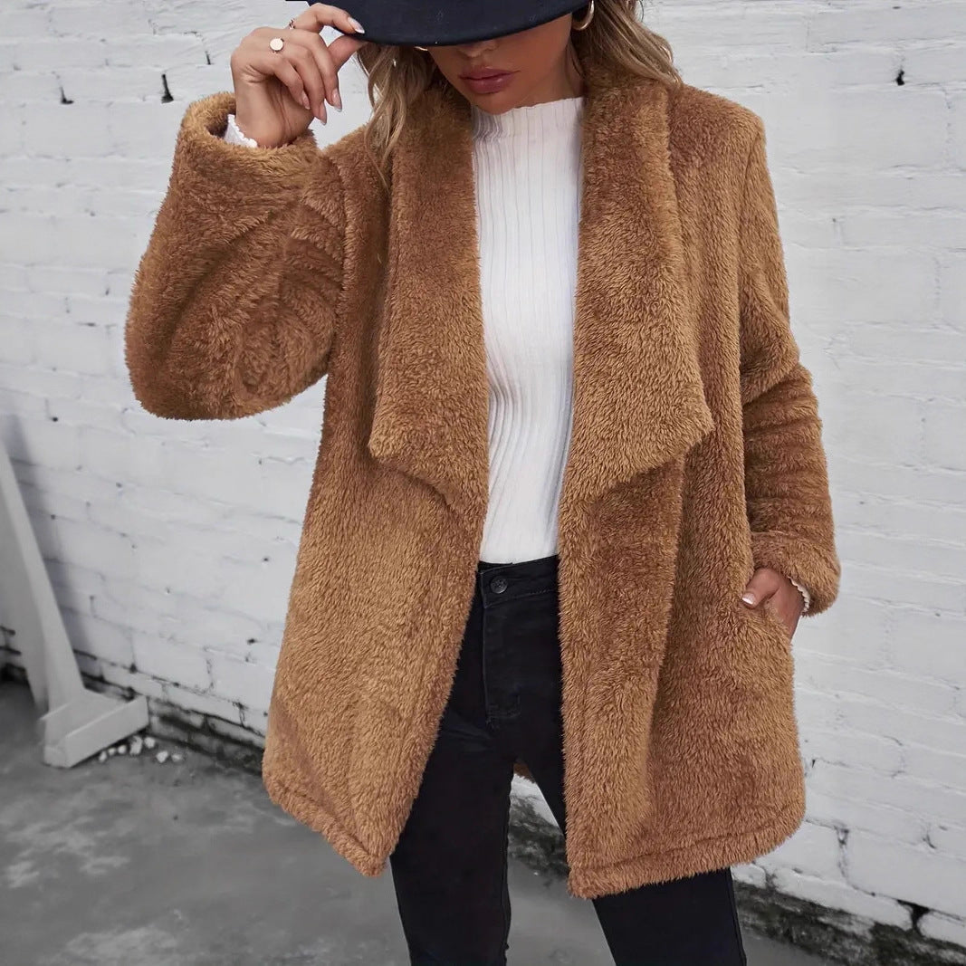 Drune | Frauen Fluffy Offene Jacke Weiches Überwerfen