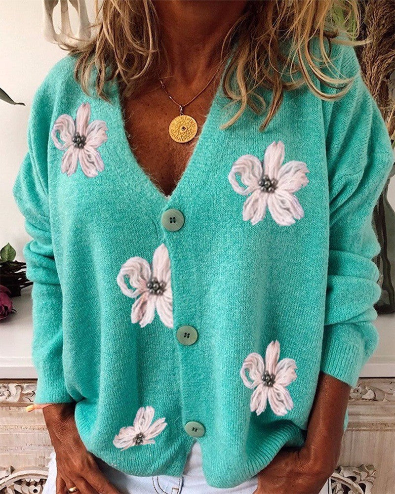 Damen Verspielter Cardigan mit floralem Muster Drune