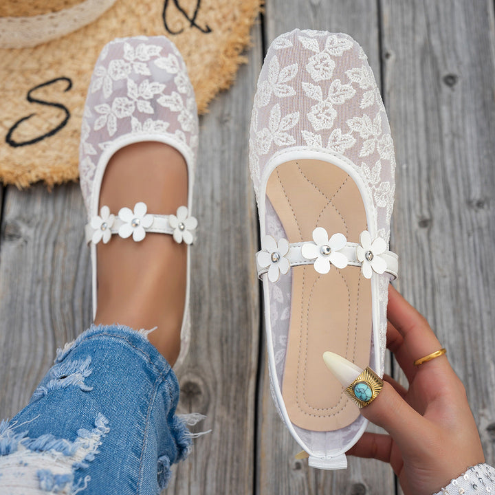 Damen elegante Ballerinas mit floralen Applikationen und rutschfester Sohle Drune