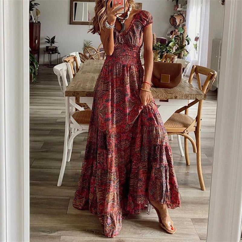 Damen Maxikleid mit Boho-Design und schwingendem Abschluss Drune