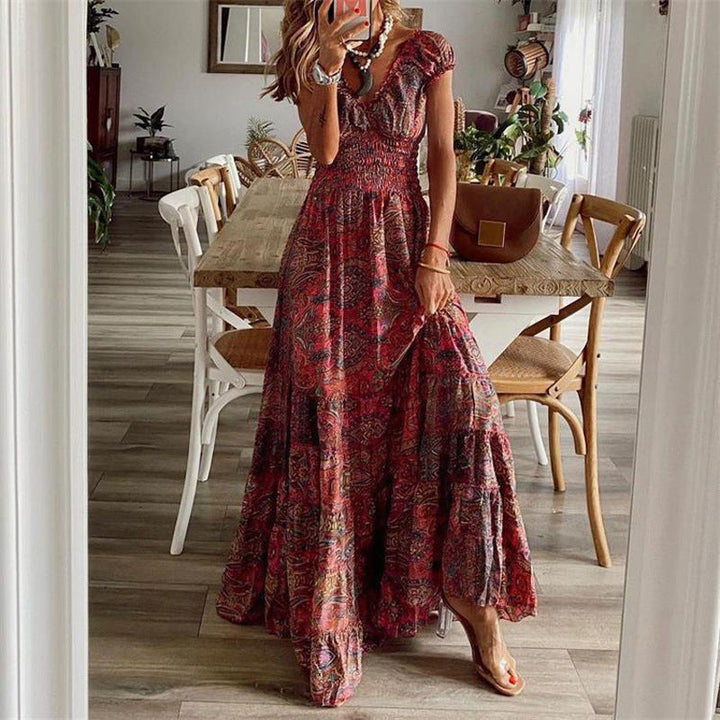 Damen Maxikleid mit Boho-Design und schwingendem Abschluss Drune
