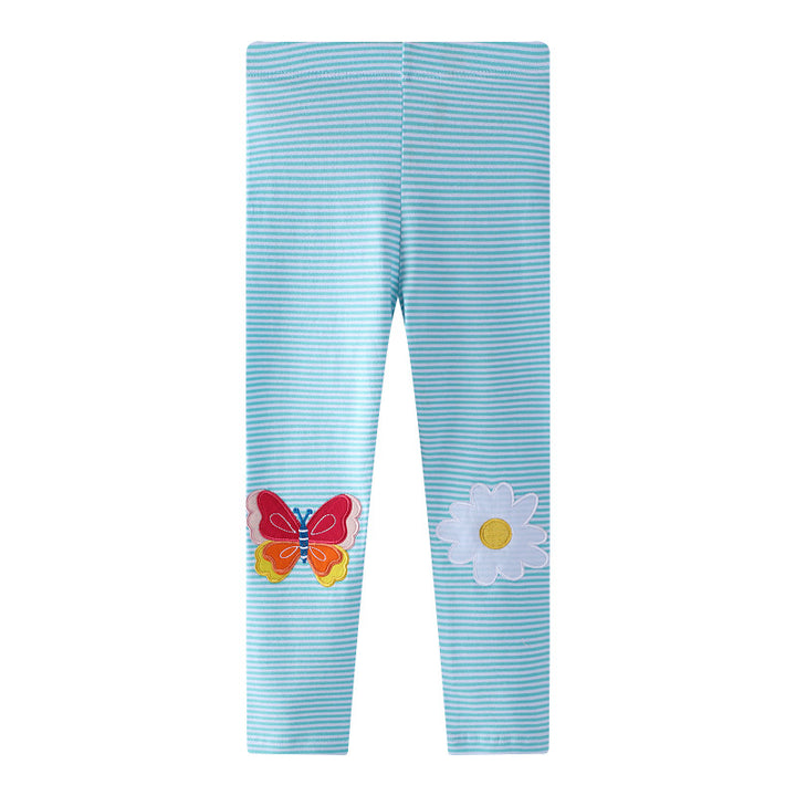 Mädchen Leggings mit buntem Schmetterlings- und Blumenapplikationen Drune