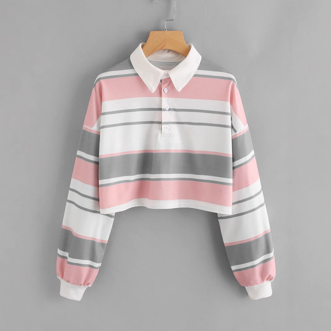 Damen Polo-Shirt im lässigen Crop-Design mit modischem Farbblockmuster Drune