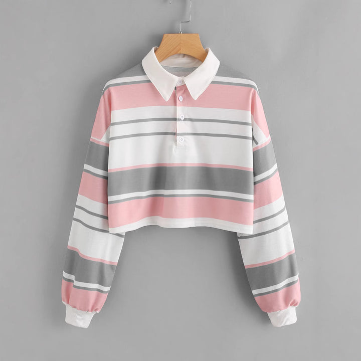Damen Polo-Shirt im lässigen Crop-Design mit modischem Farbblockmuster Drune