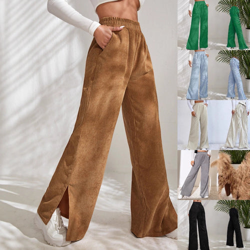 Damen Weite Cord-Hose mit elastischem Bund und seitlichen Schlitzen Drune
