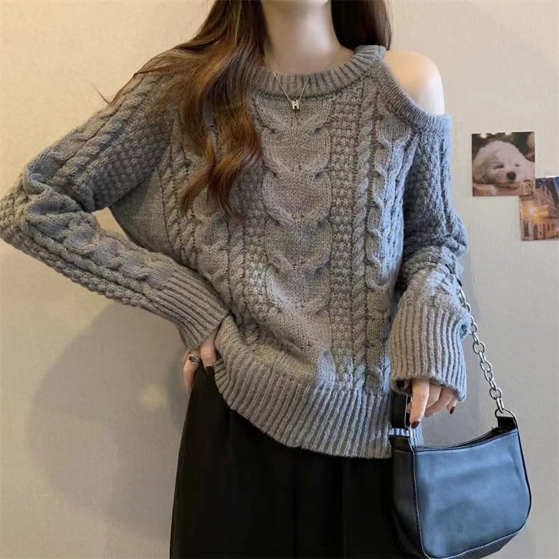 Damen Grobstrickpullover mit Schulterpartie im lässigen Look Drune