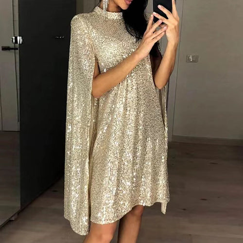 Damen elegantes glitzerndes Abendkleid mit weitem Schnitt und schimmerndem Look Drune