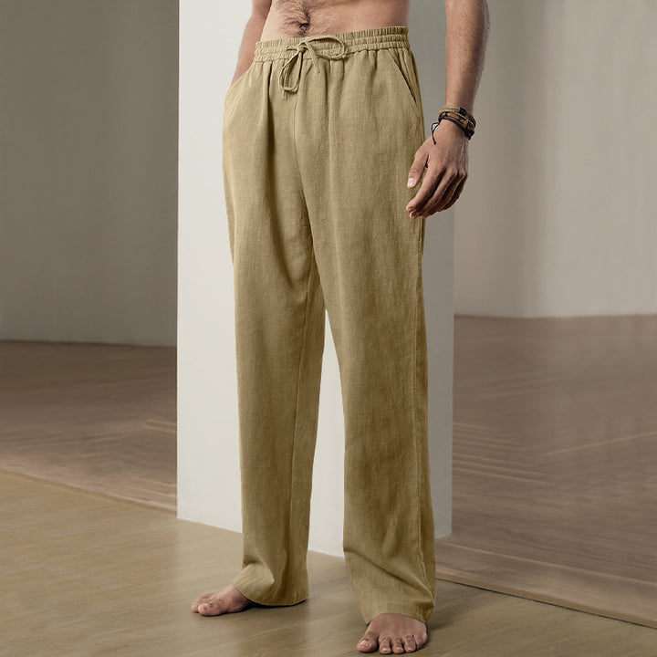 Herren nan leichte Relaxhose aus Leinenmix mit elastischem Tunnelzugbund und geradem Bein Drune