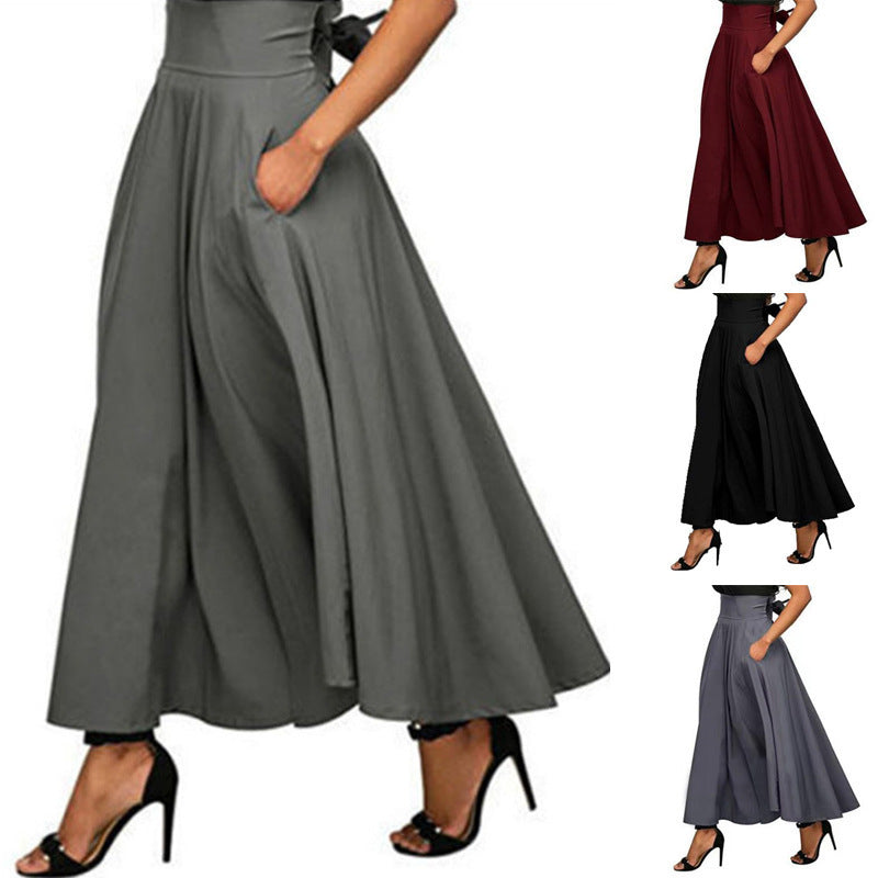 Damen weit geschnittene Palazzo-Hose mit eleganten Taschen und hohem Bund Drune