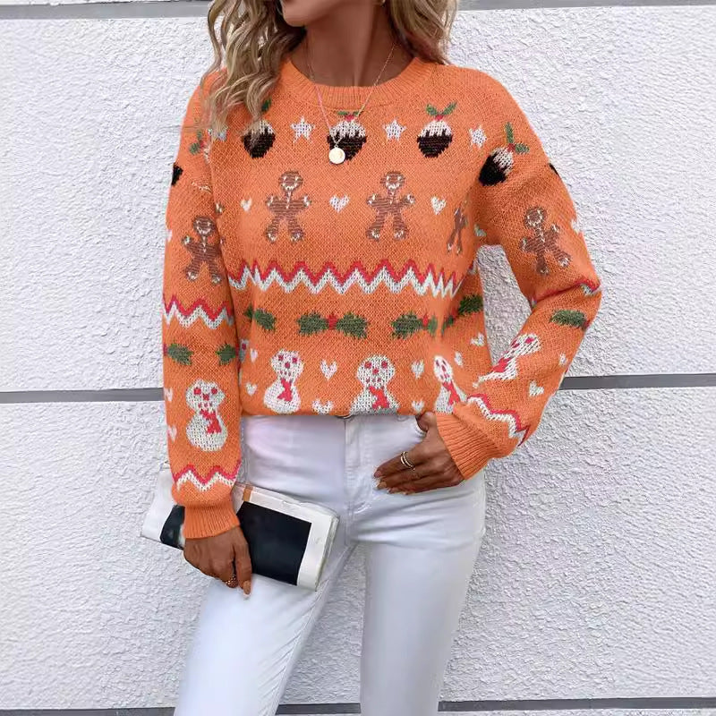 Damen festlicher Strickpullover mit verspieltem Weihnachtsmotiv Drune