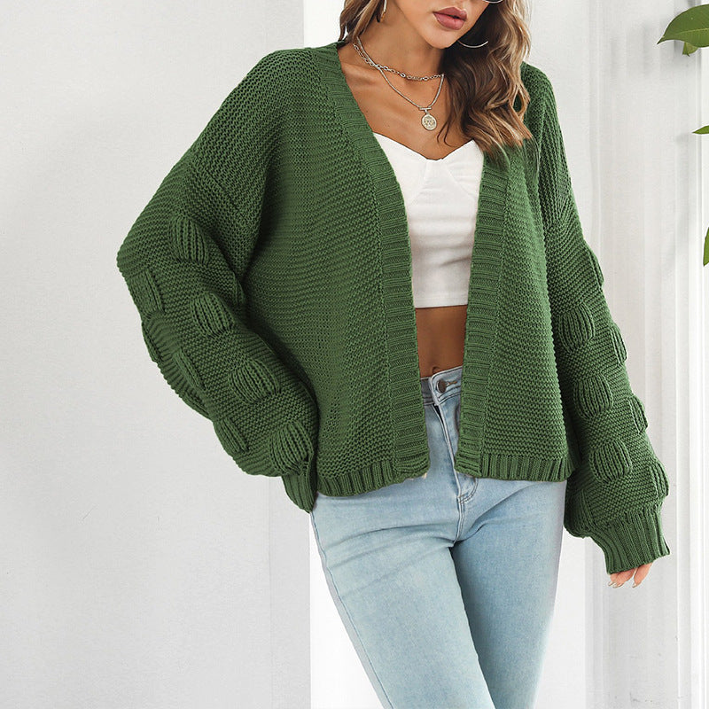 Damen Grobstrick Cardigan mit breiten Ärmeln und V-Ausschnitt Drune